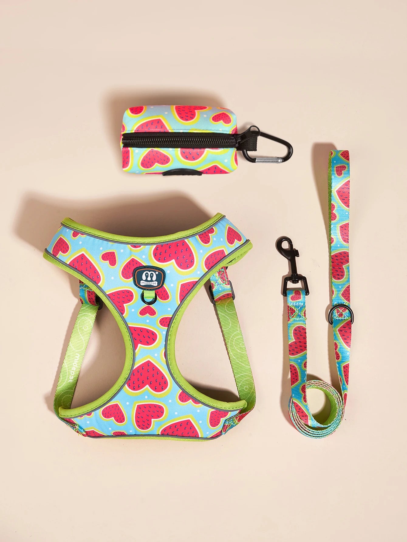 The Picnic Collection | Watermelon Harness, Lead & Pouch Set